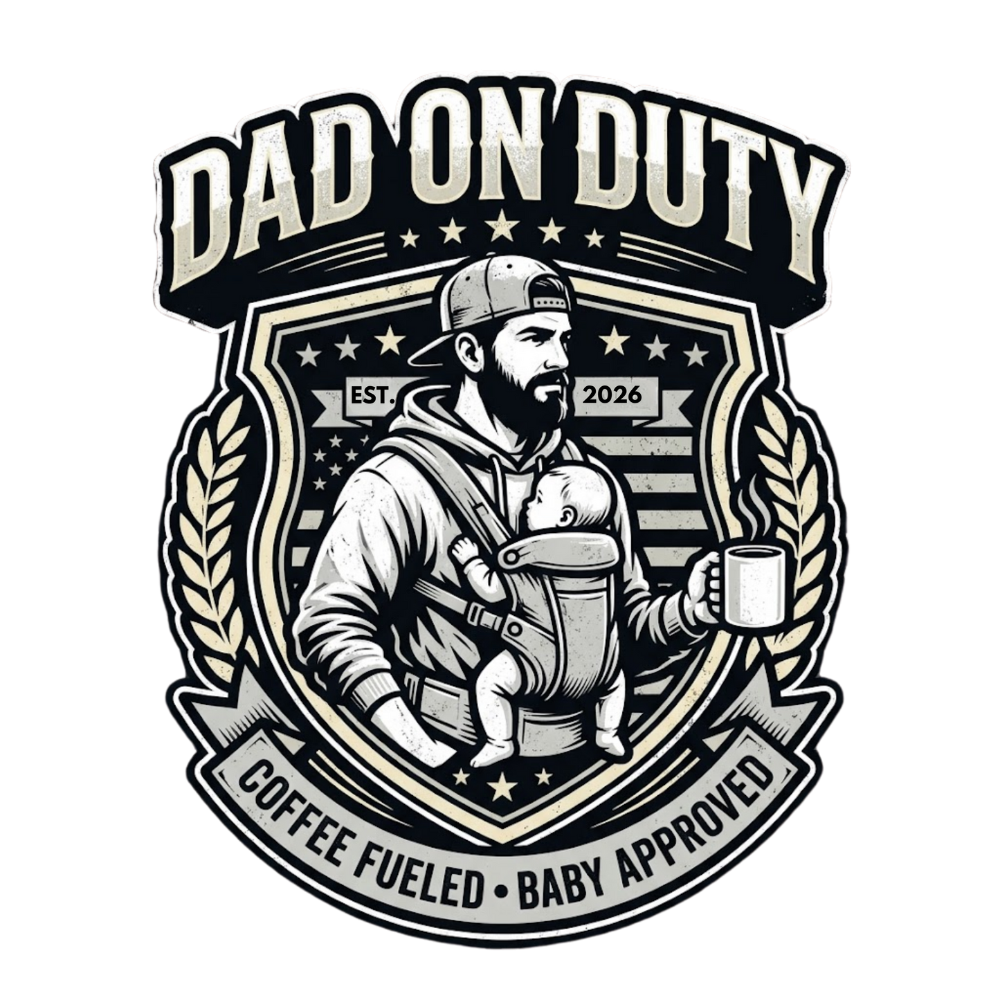 Dad On Duty Vintage Graphic T-Shirt | Coffee Fueled Baby Approved Men's Tee