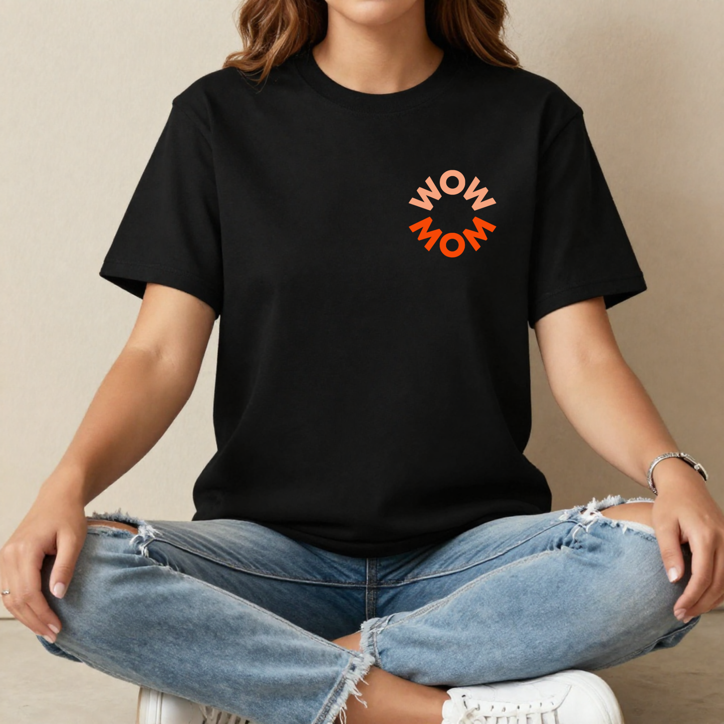 WOW MOM Oversized T-Shirt | Mom Life Graphic Tee | Funny Motherhood Shirt