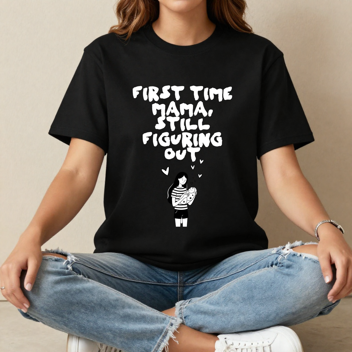 First Time Mama Still Figuring It Out | Premium 240 GSM Oversized T-Shirt for New Moms
