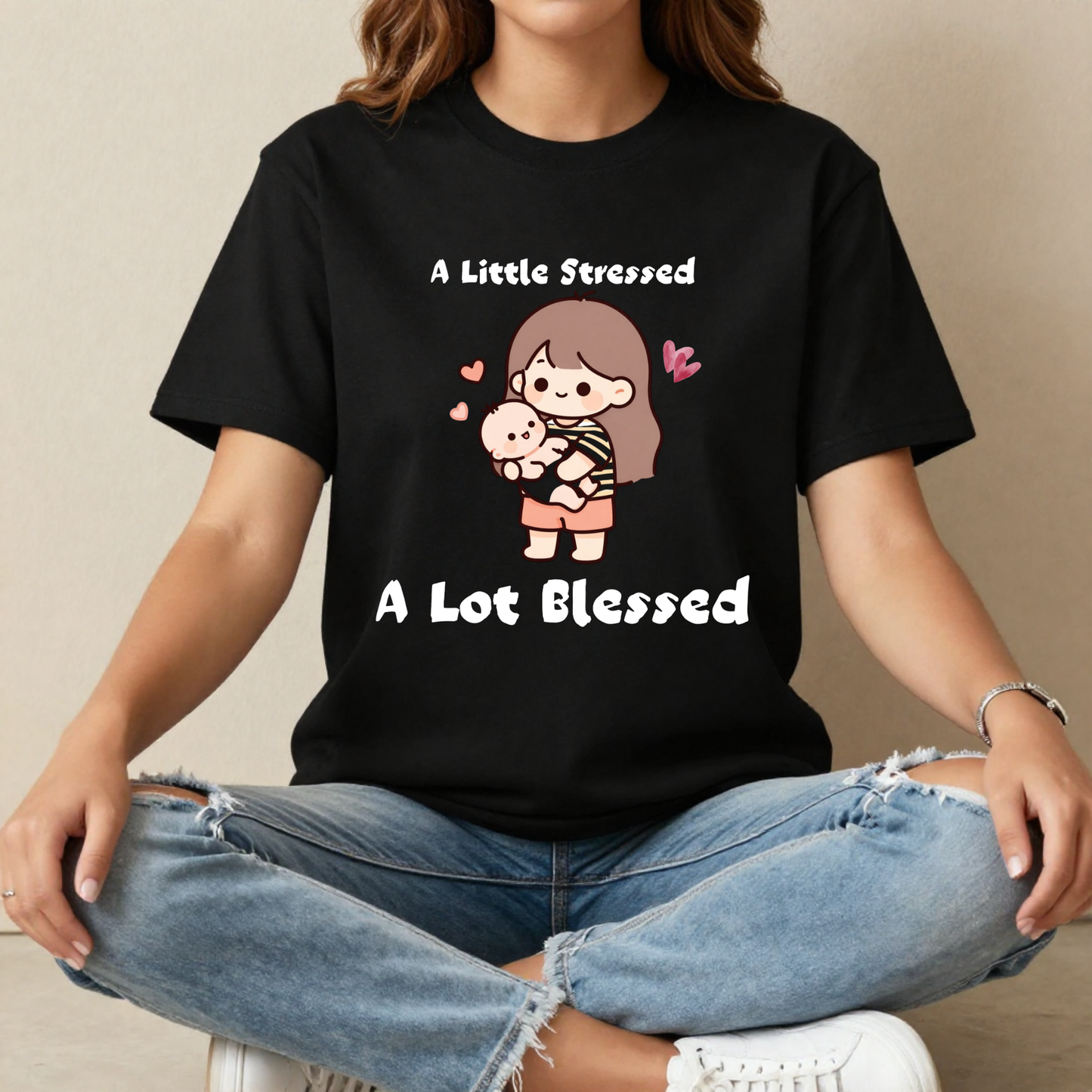 A Little Stressed A Lot Blessed | Premium 240 GSM Oversized T-Shirt for Parents