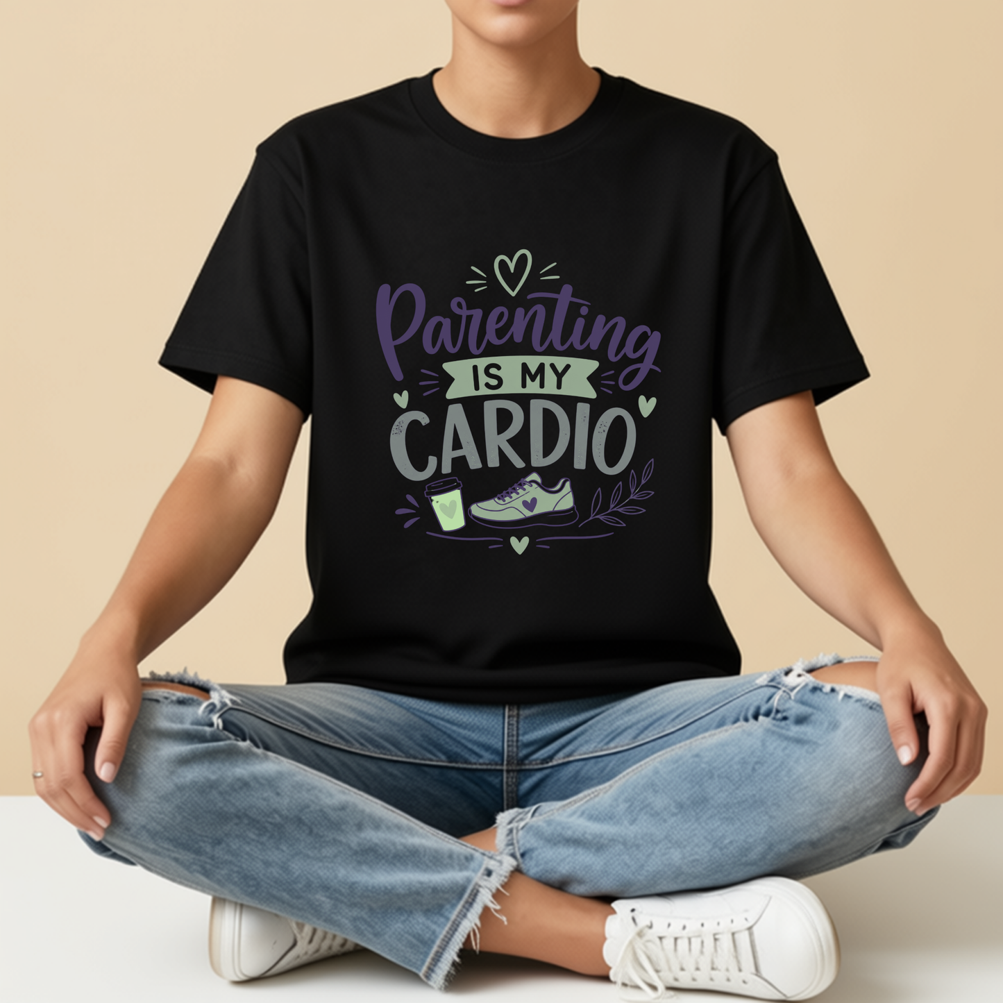 Parenting Is My Cardio Oversized T-Shirt | Funny Parent Life Graphic Tee