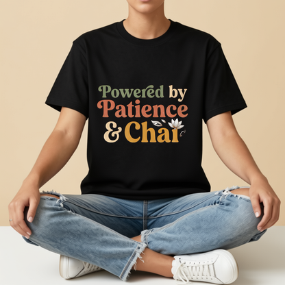 Powered by Patience and Chai | Premium 240 GSM Oversized T-Shirt for Parents