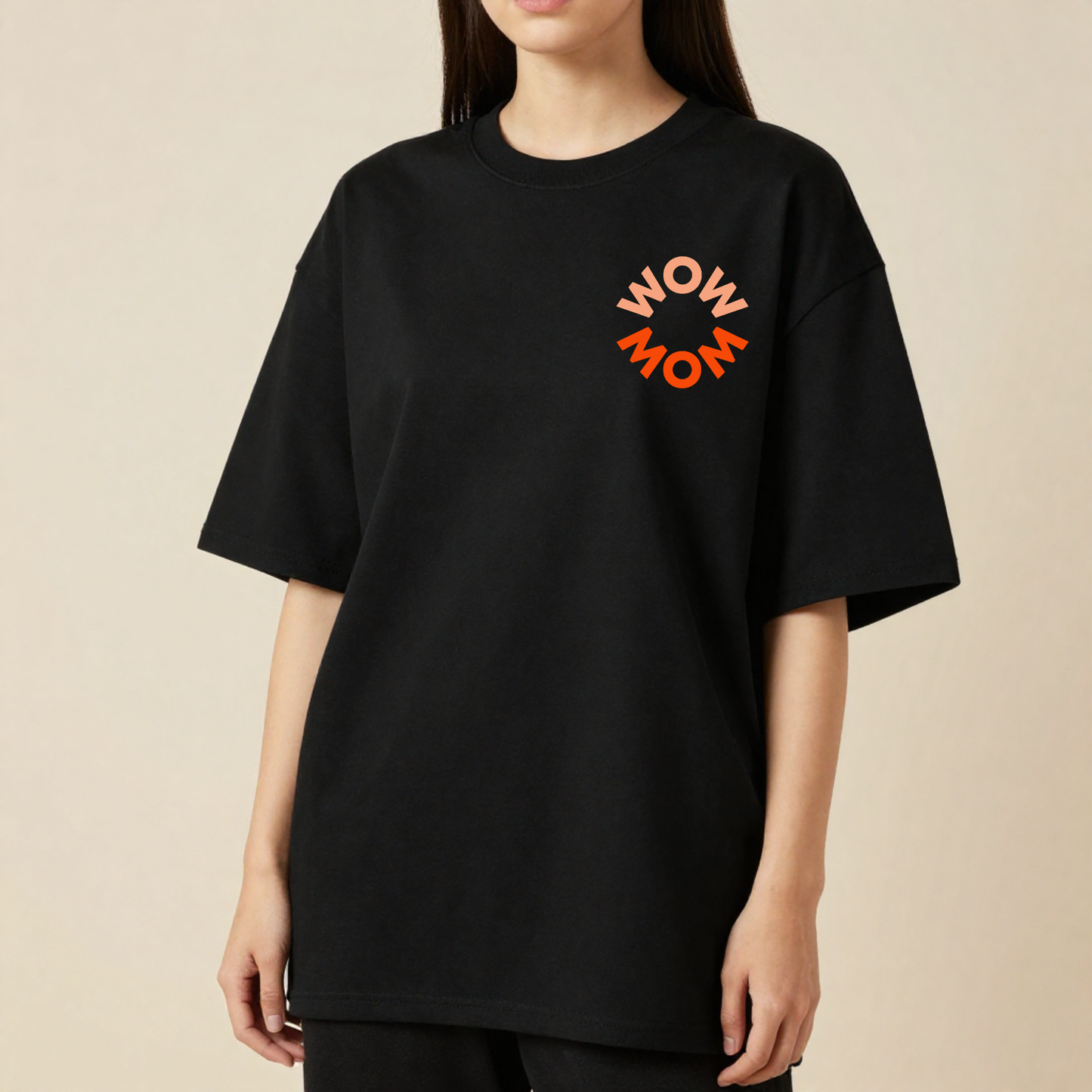 WOW MOM Oversized T-Shirt | Mom Life Graphic Tee | Funny Motherhood Shirt