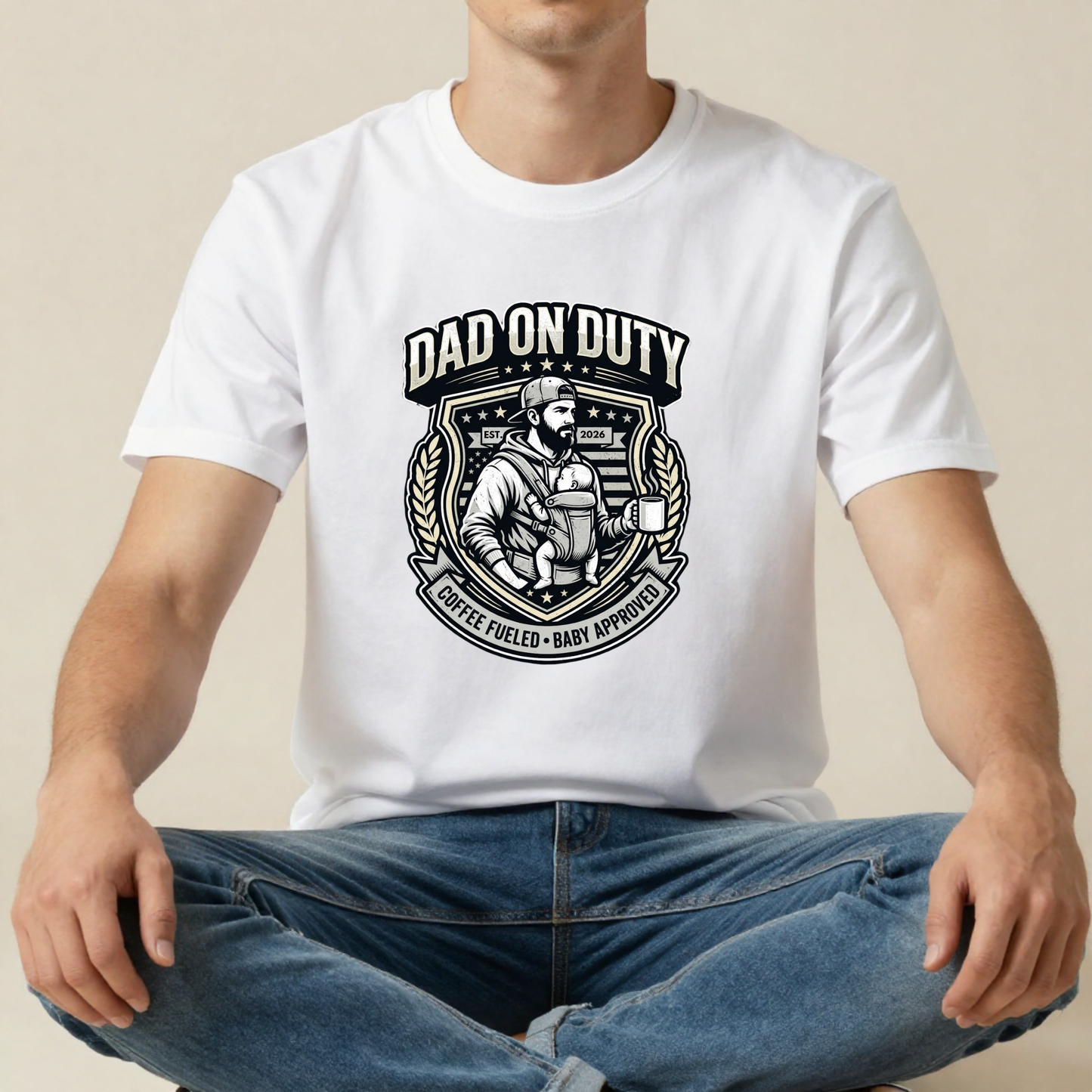 Dad On Duty Vintage Graphic T-Shirt | Coffee Fueled Baby Approved Men's Tee