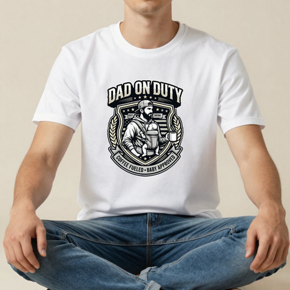 Dad On Duty Vintage Graphic T-Shirt | Coffee Fueled Baby Approved Men's Tee