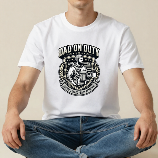 Dad On Duty Vintage Graphic T-Shirt | Coffee Fueled Baby Approved Men's Tee